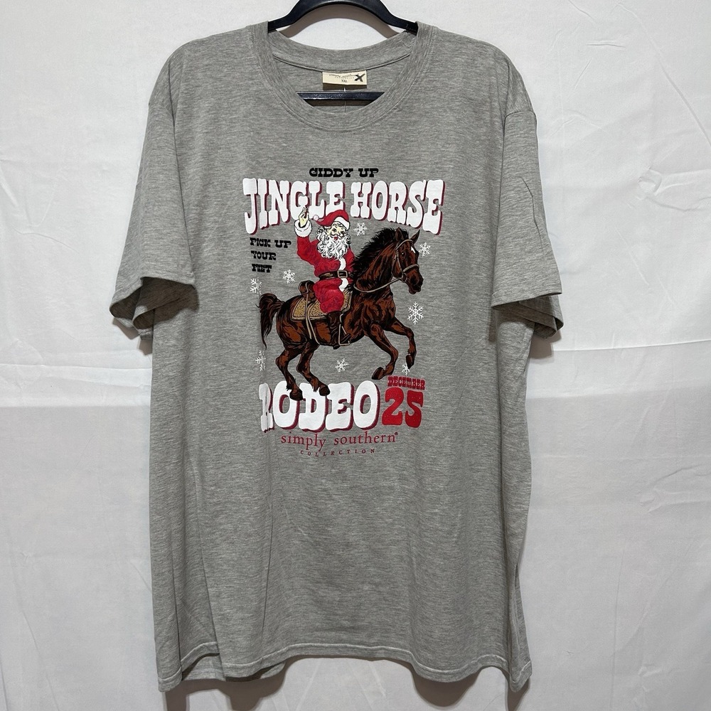 NWT Simply Southern Giddy Up Jingle Horse Rodeo Christmas Tshirt XXL
